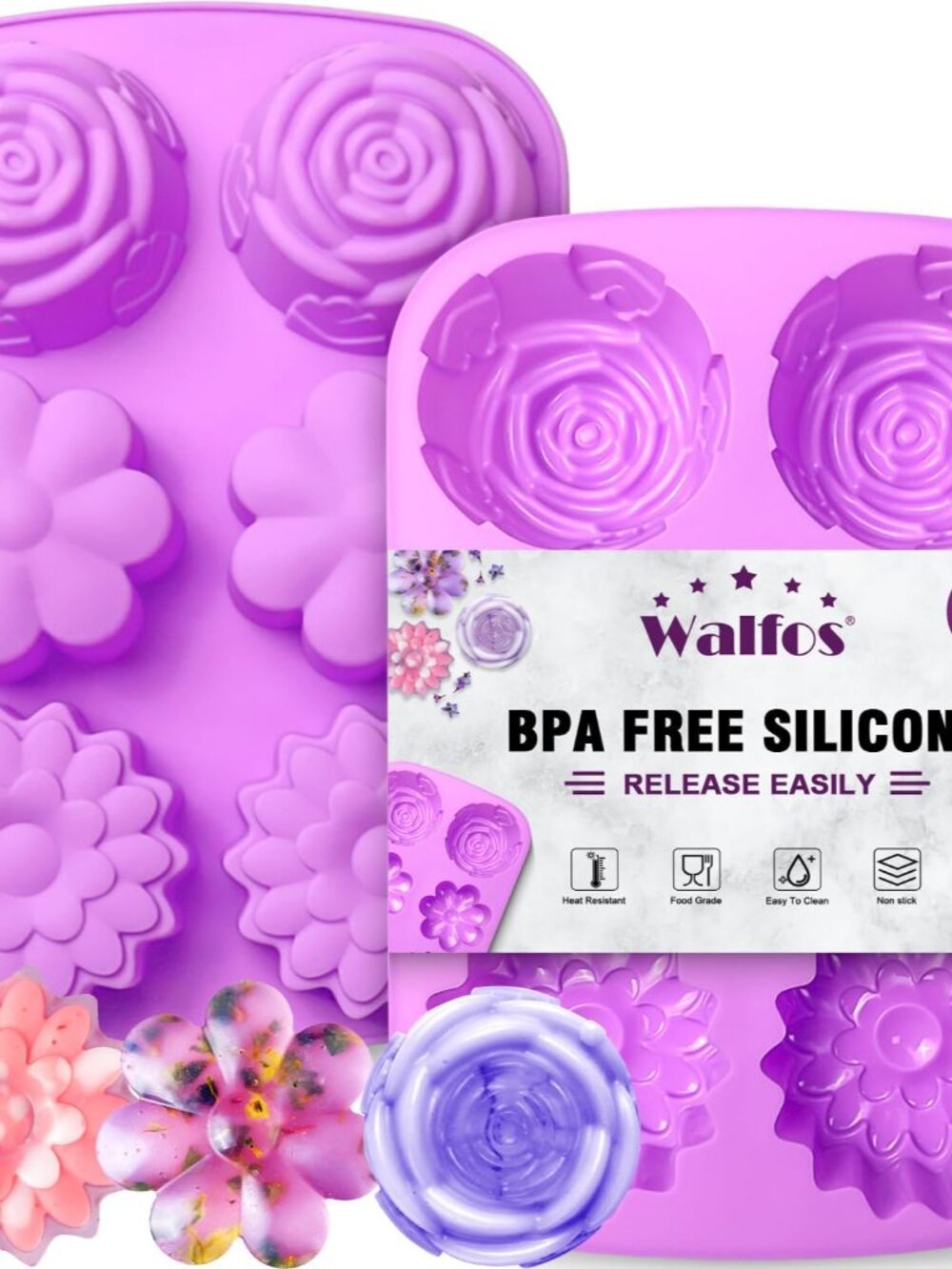Silicone Flower Soap Mold,6 Cavities Different Flower Shapes Soap Mold BPA Free.